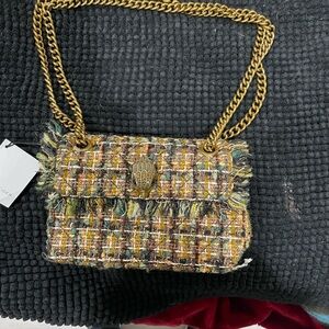 Gold and Brown Quilted Shoulder Bag with Chain Strap